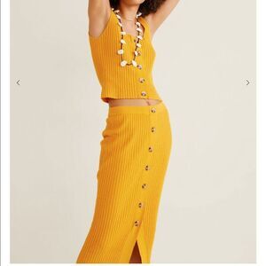 MANGO Cable midi knit skirt yellow size small NWT